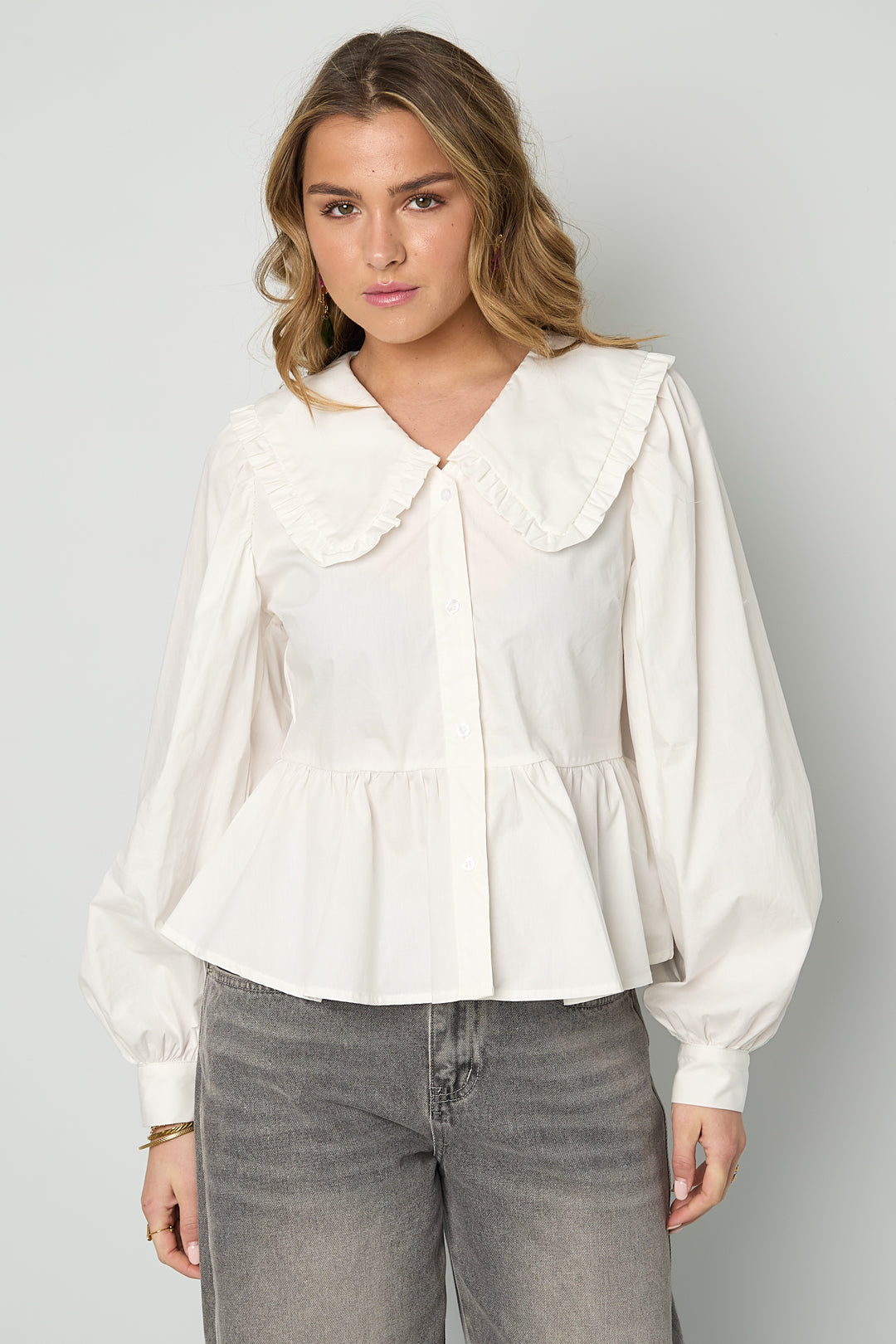 Katoenen blouse met plepum detail
